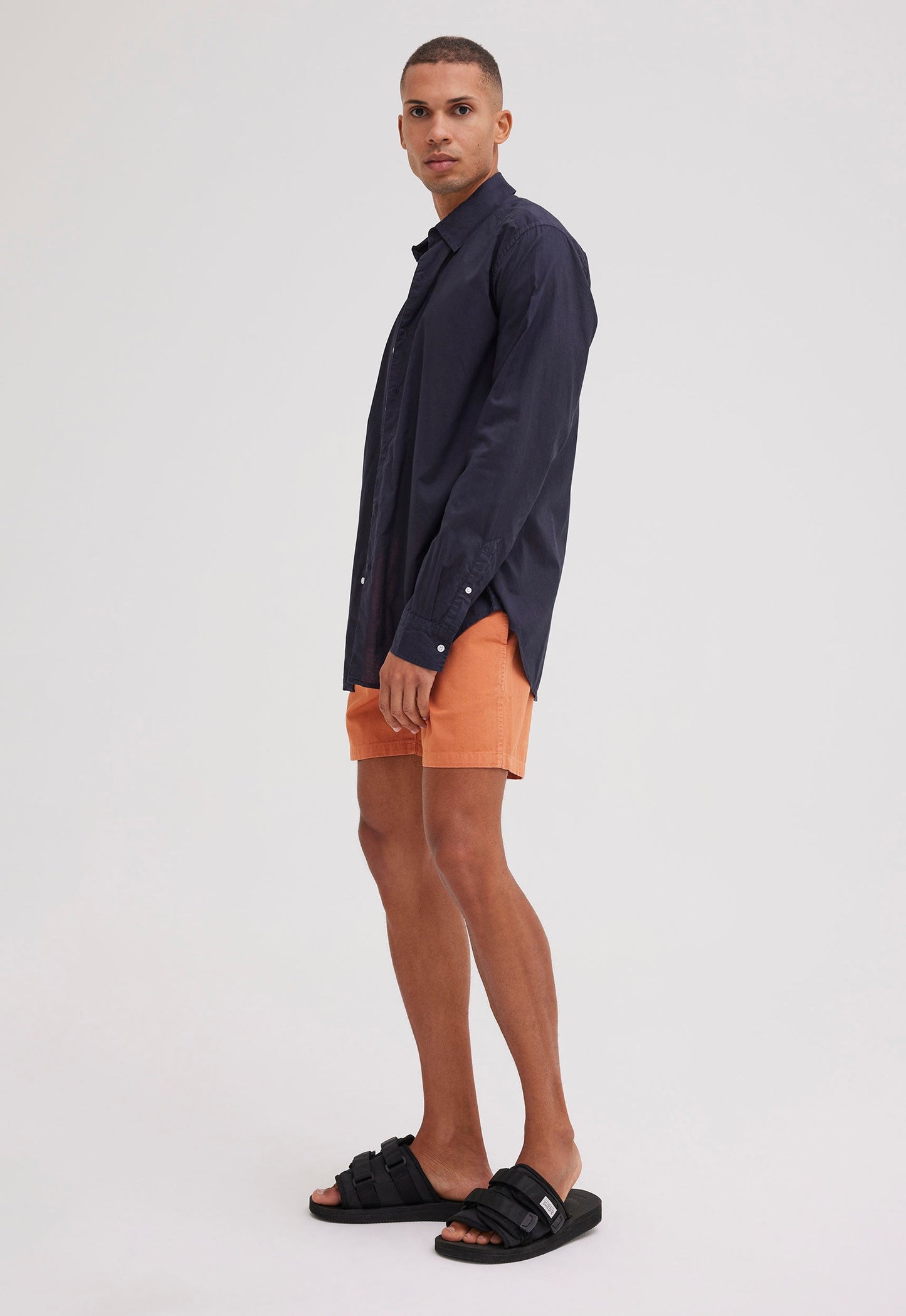 Folded Collar Cotton Shirt - Navy