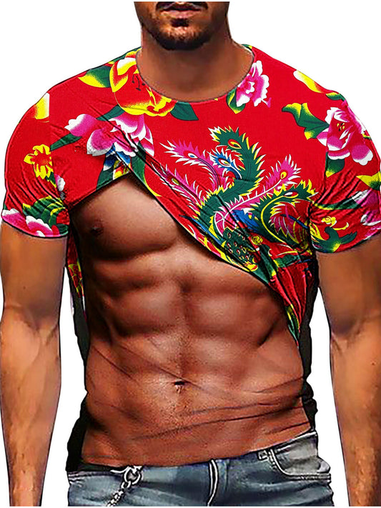 3D printed T-shirt European and American large size sports breathable men's new