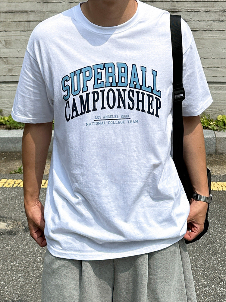 Men's summer loose cotton short sleeve round neck T-shirt with letter print