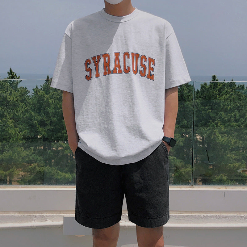 Loose cotton letter print short sleeve T-shirt