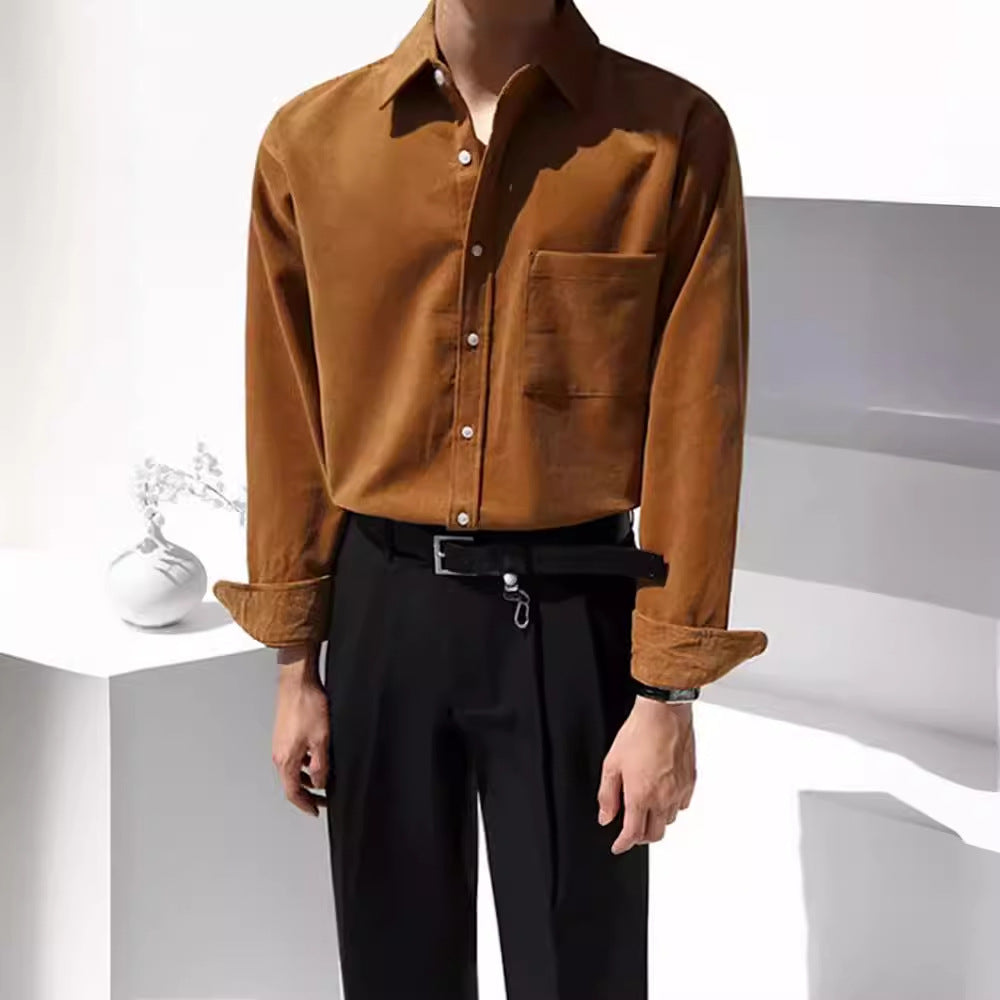 Loose trendy casual retro corduroy solid color shirt