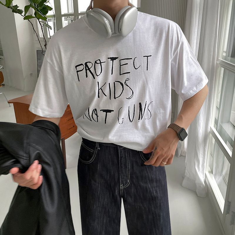 Graffiti letter print cotton short sleeves