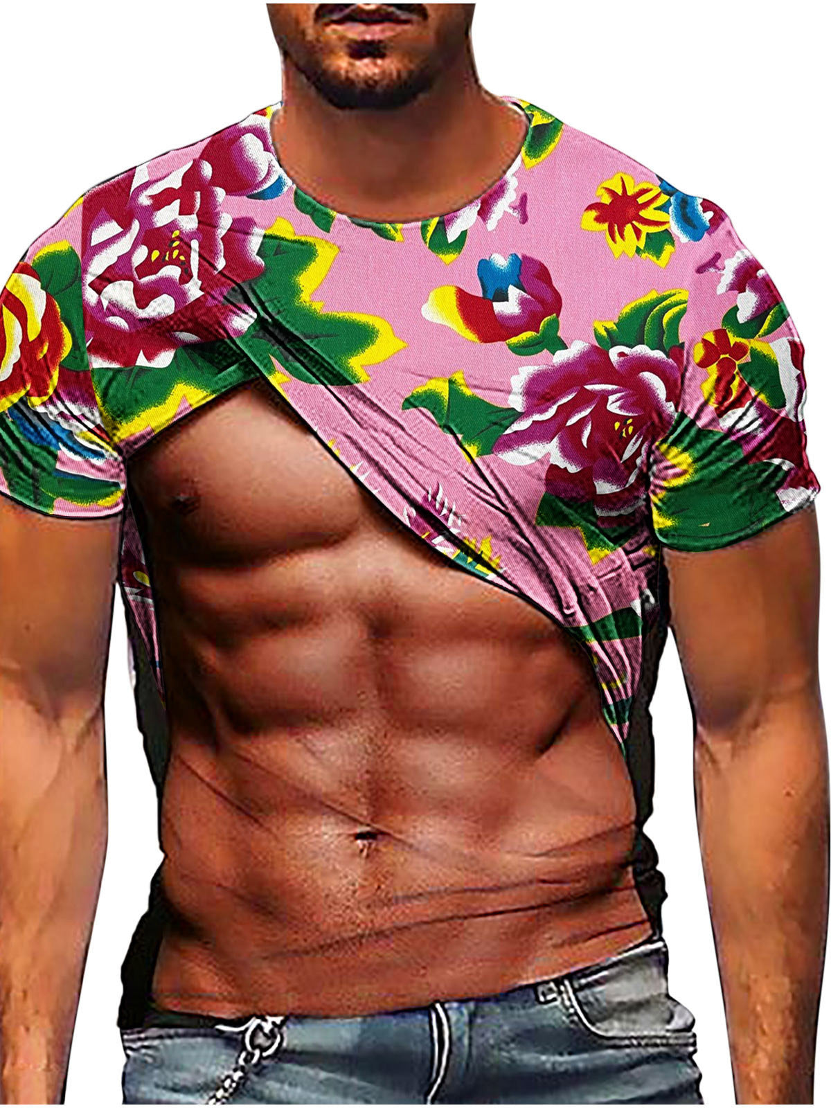 3D printed T-shirt European and American large size sports breathable men's new