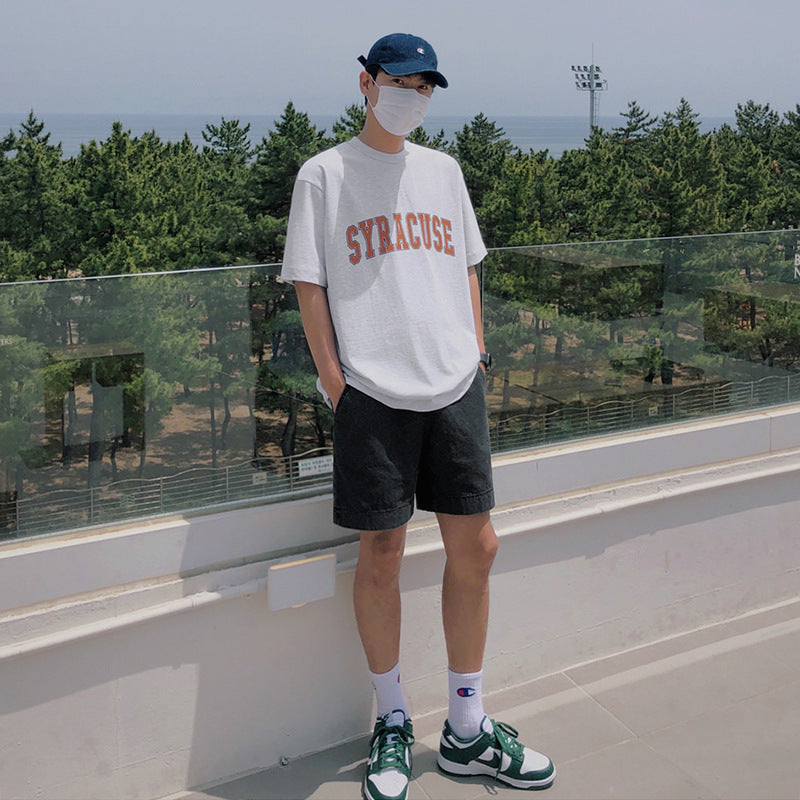 Loose cotton letter print short sleeve T-shirt