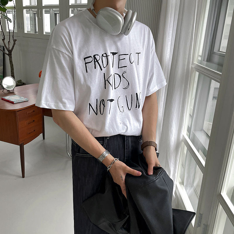Graffiti letter print cotton short sleeves