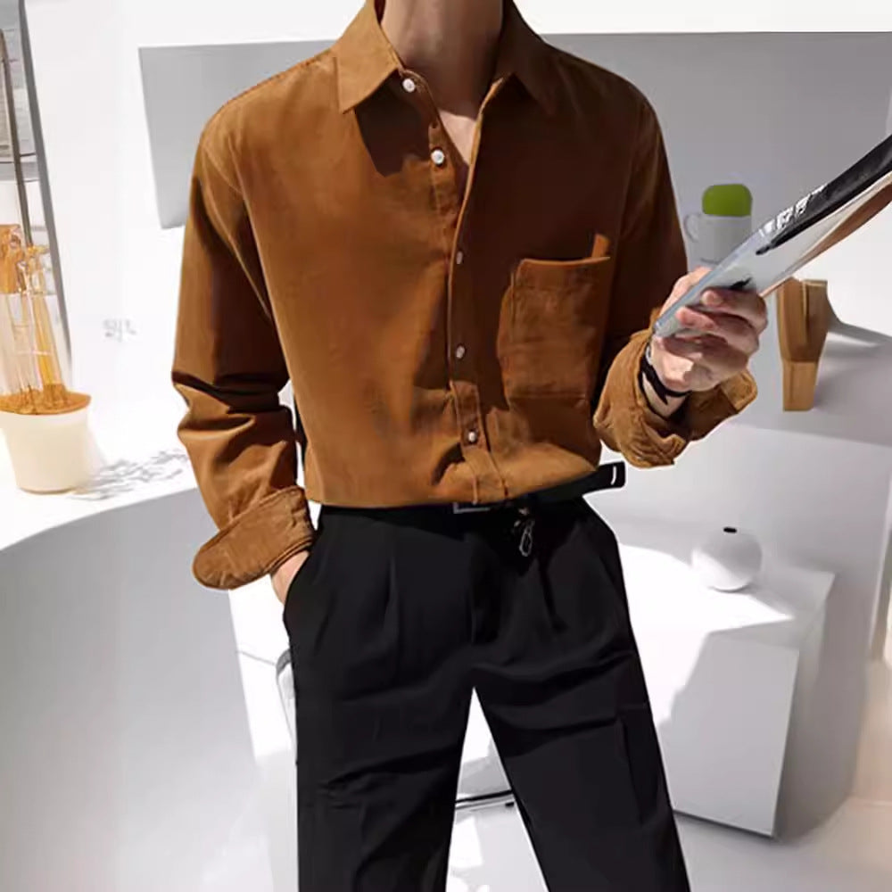 Loose trendy casual retro corduroy solid color shirt