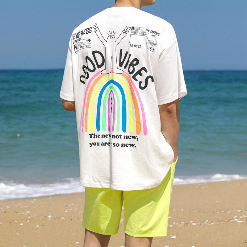 Men's summer short-sleeved T-shirt Korean style trendy loose half-sleeve