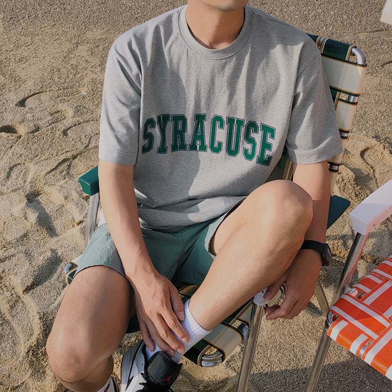 Loose cotton letter print short sleeve T-shirt