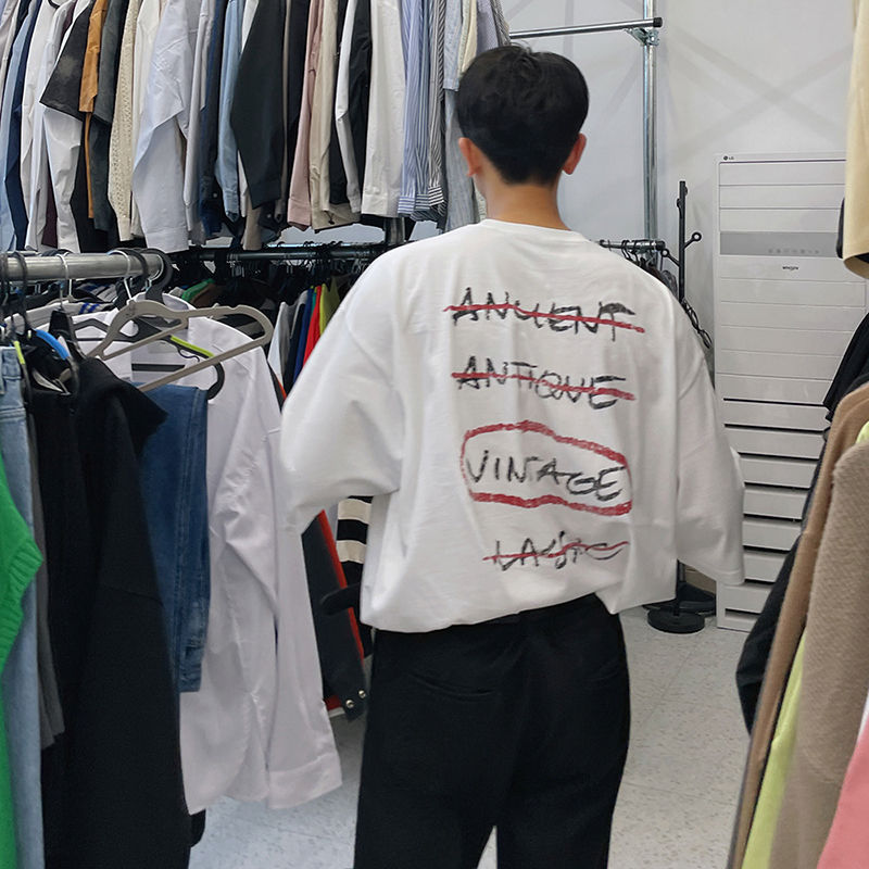 Loose, niche design, graffiti letter print, round collar, half sleeves