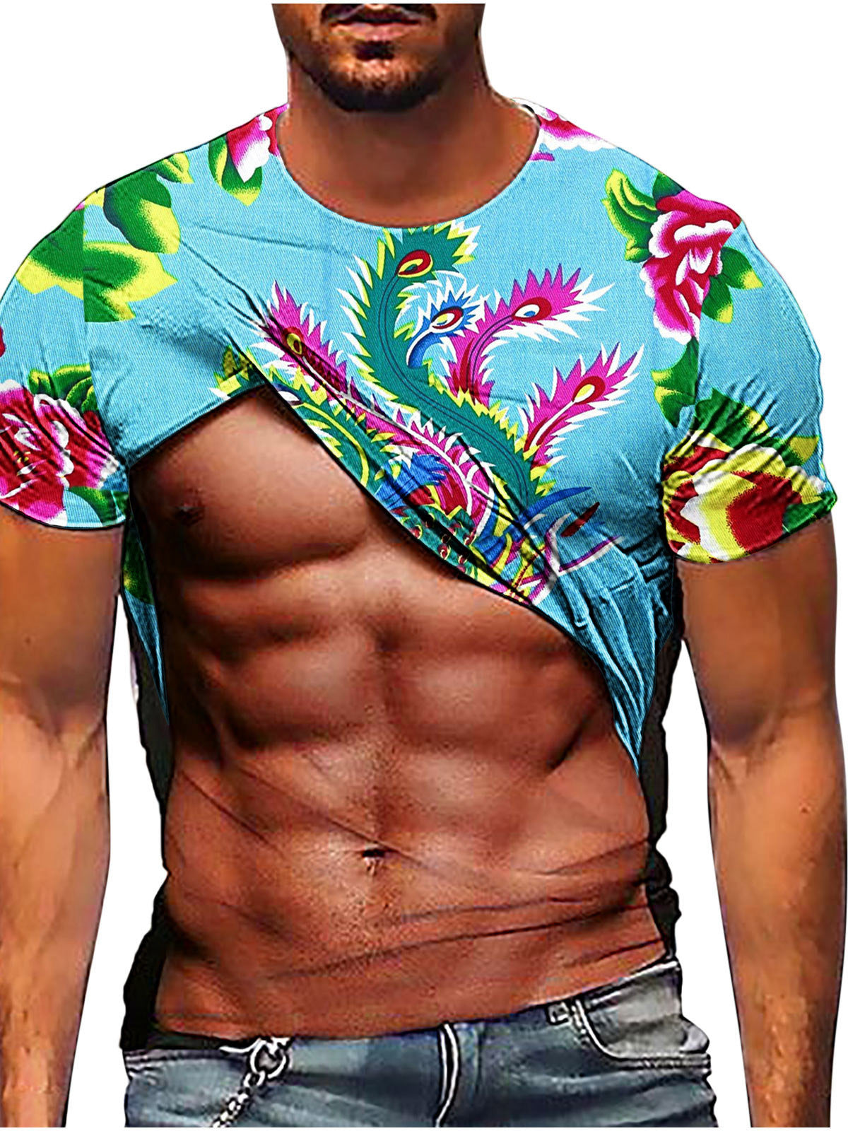 3D printed T-shirt European and American large size sports breathable men's new