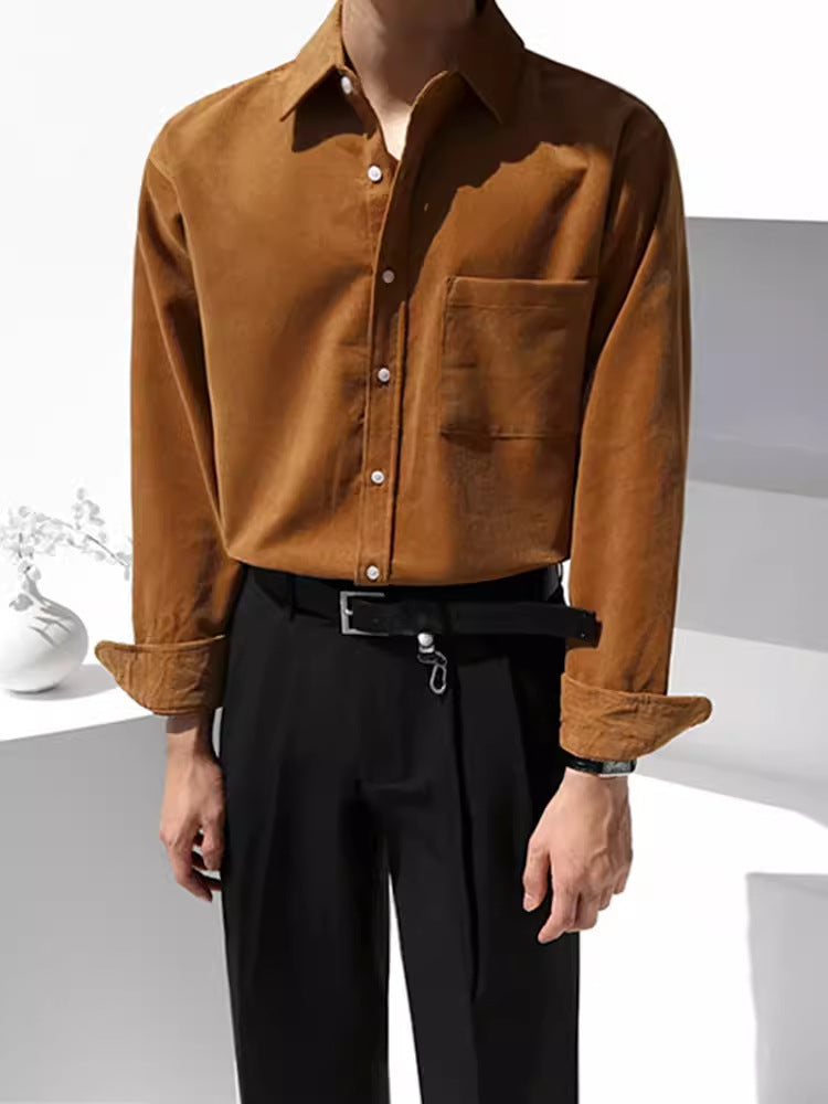 Loose trendy casual retro corduroy solid color shirt