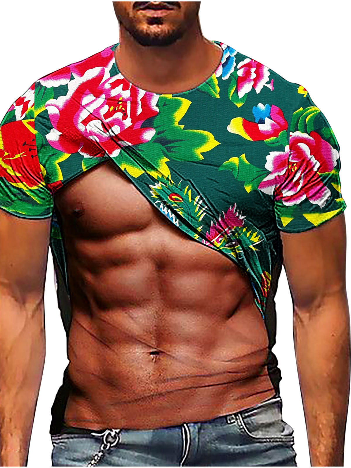 3D printed T-shirt European and American large size sports breathable men's new