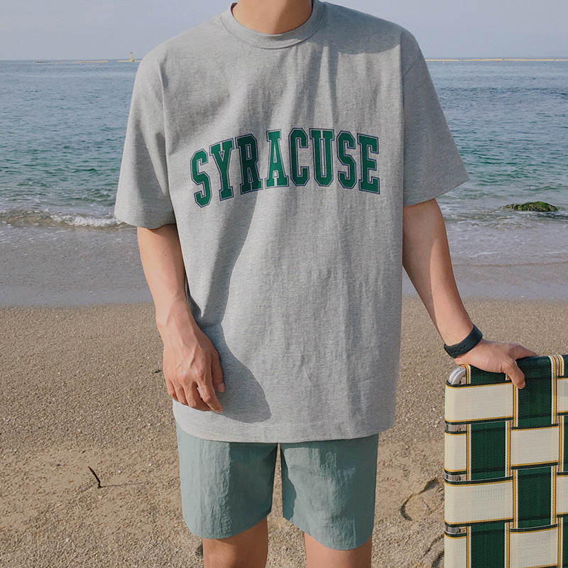 Loose cotton letter print short sleeve T-shirt