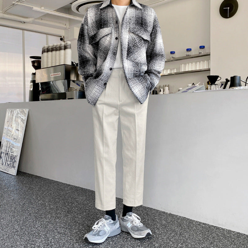 Men's Korean style trendy plaid long sleeve shirt