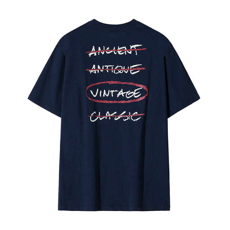 Loose, niche design, graffiti letter print, round collar, half sleeves