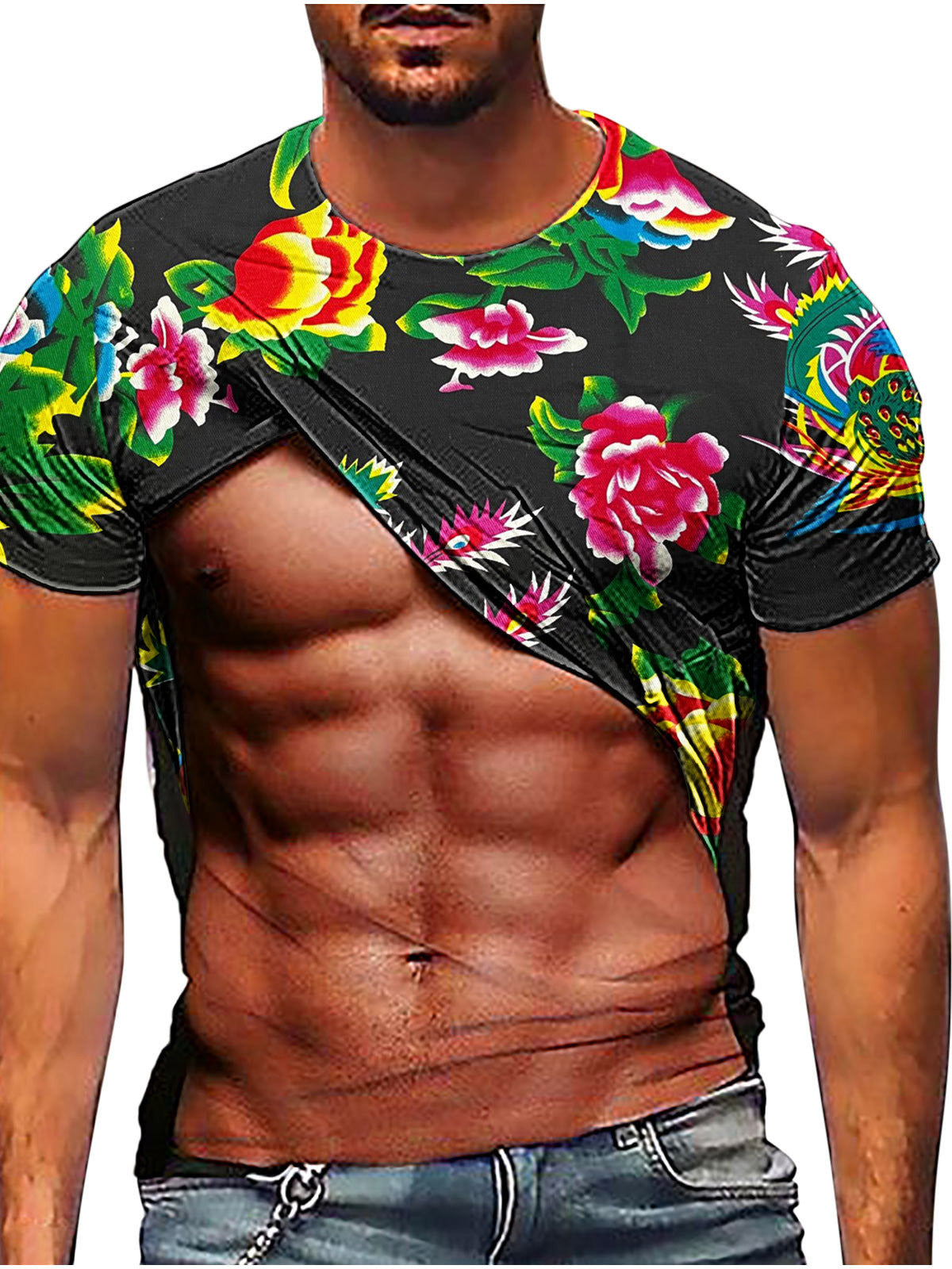 3D printed T-shirt European and American large size sports breathable men's new