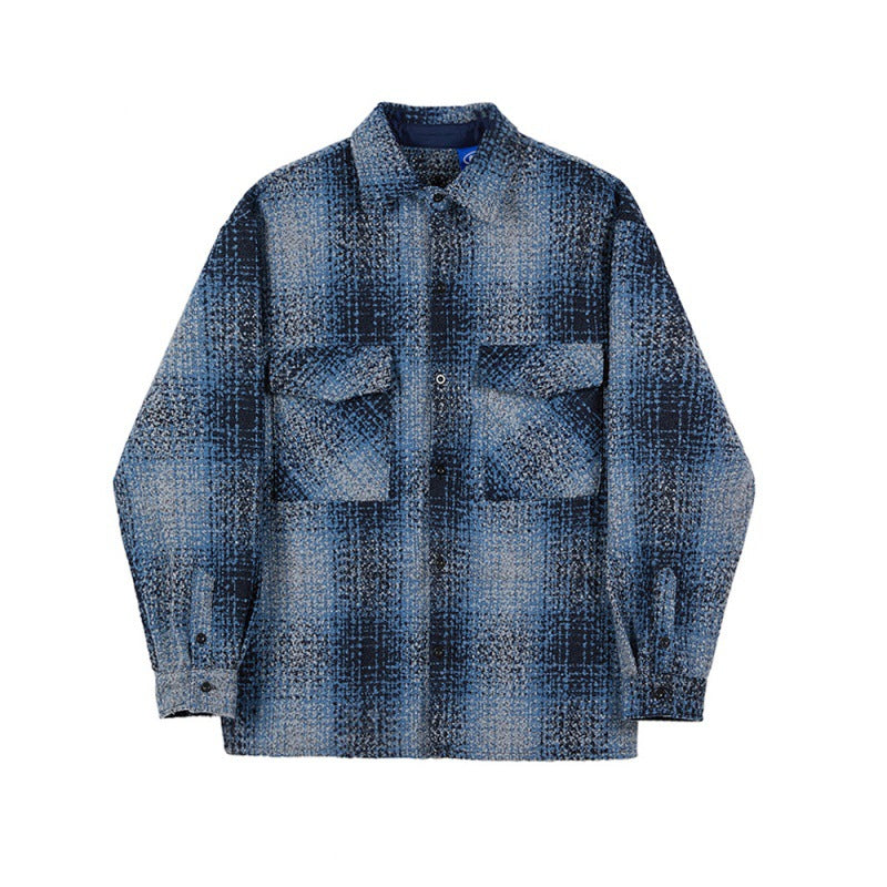 Men's Korean style trendy plaid long sleeve shirt