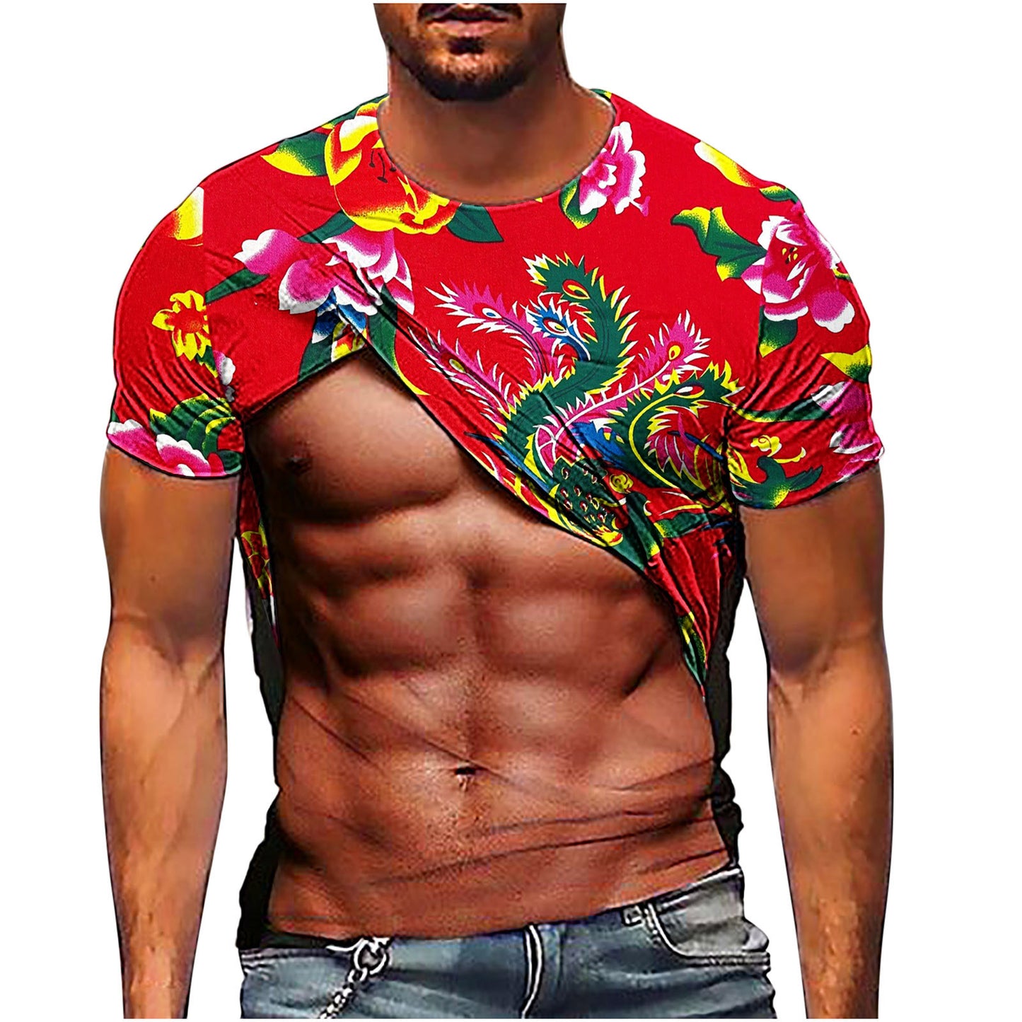 3D printed T-shirt European and American large size sports breathable men's new