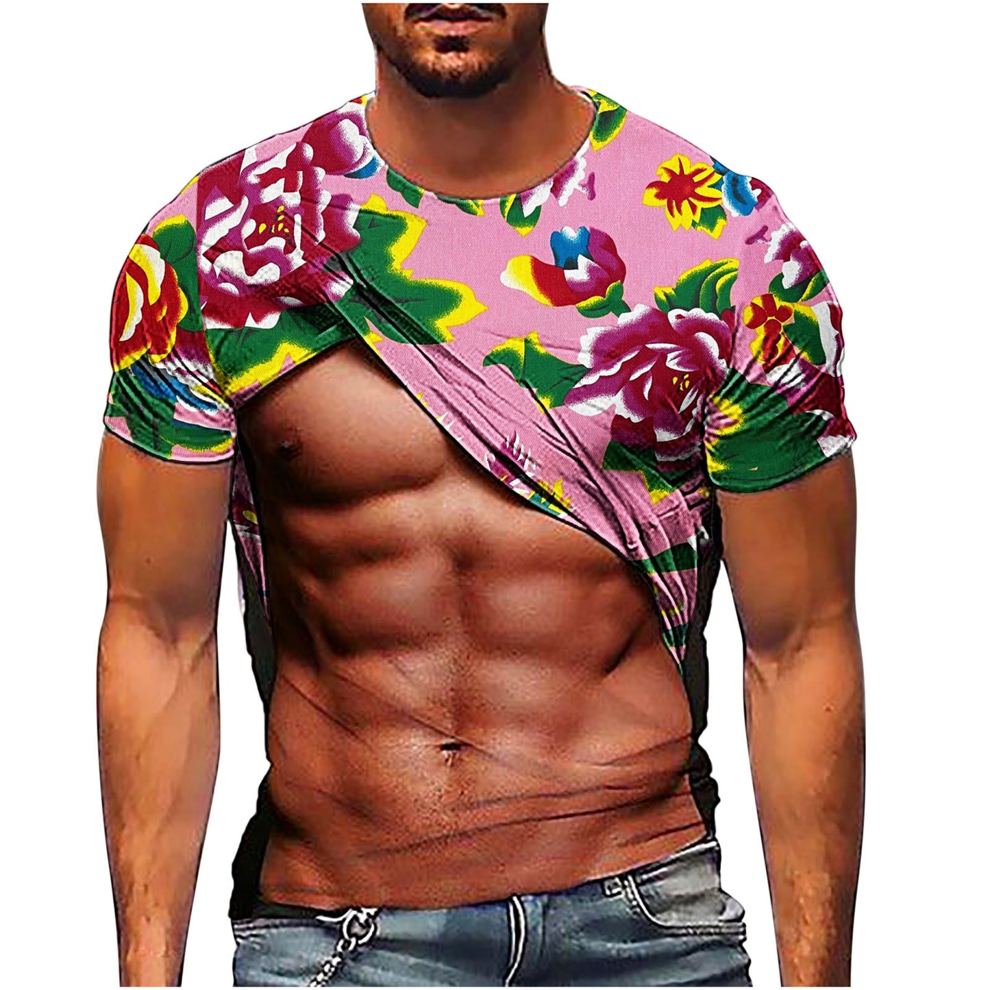 3D printed T-shirt European and American large size sports breathable men's new