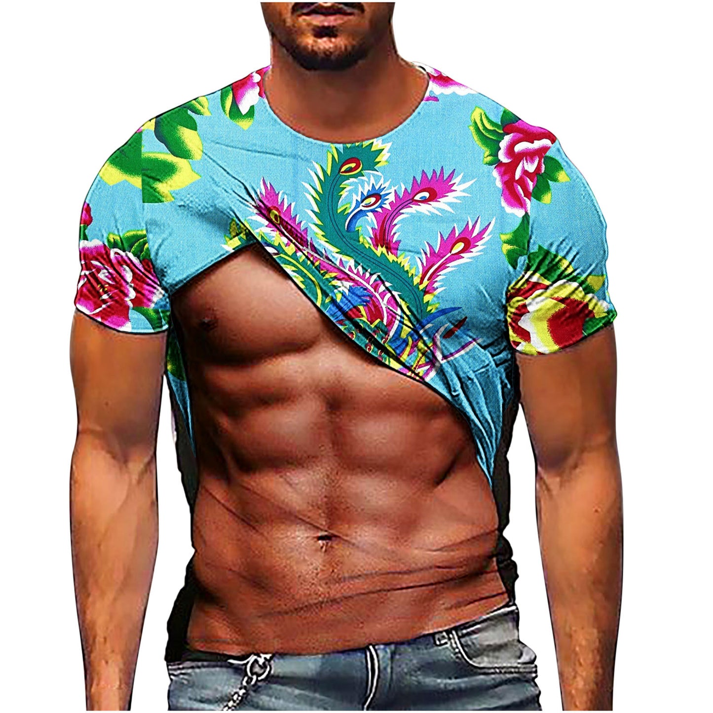 3D printed T-shirt European and American large size sports breathable men's new