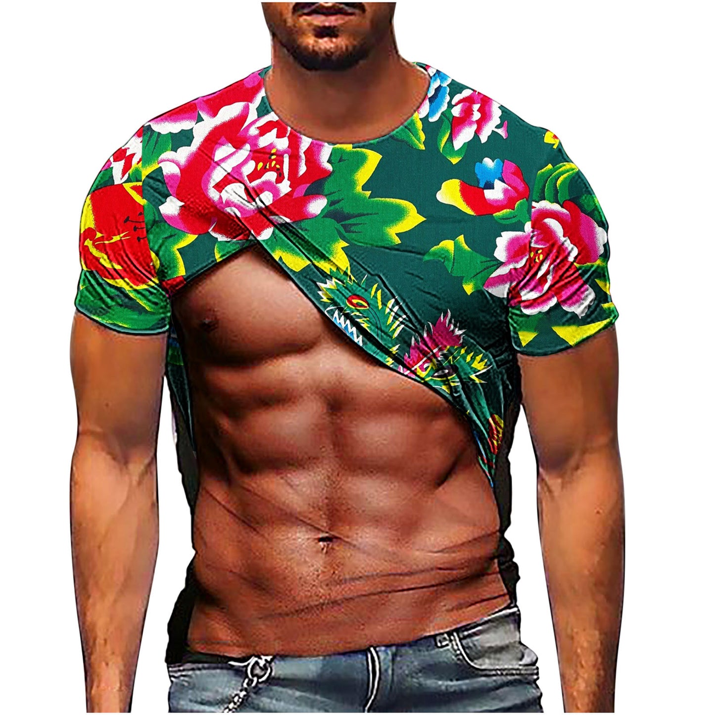 3D printed T-shirt European and American large size sports breathable men's new