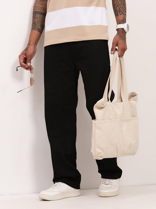 Men's Black Solid Straight Fit Jeans