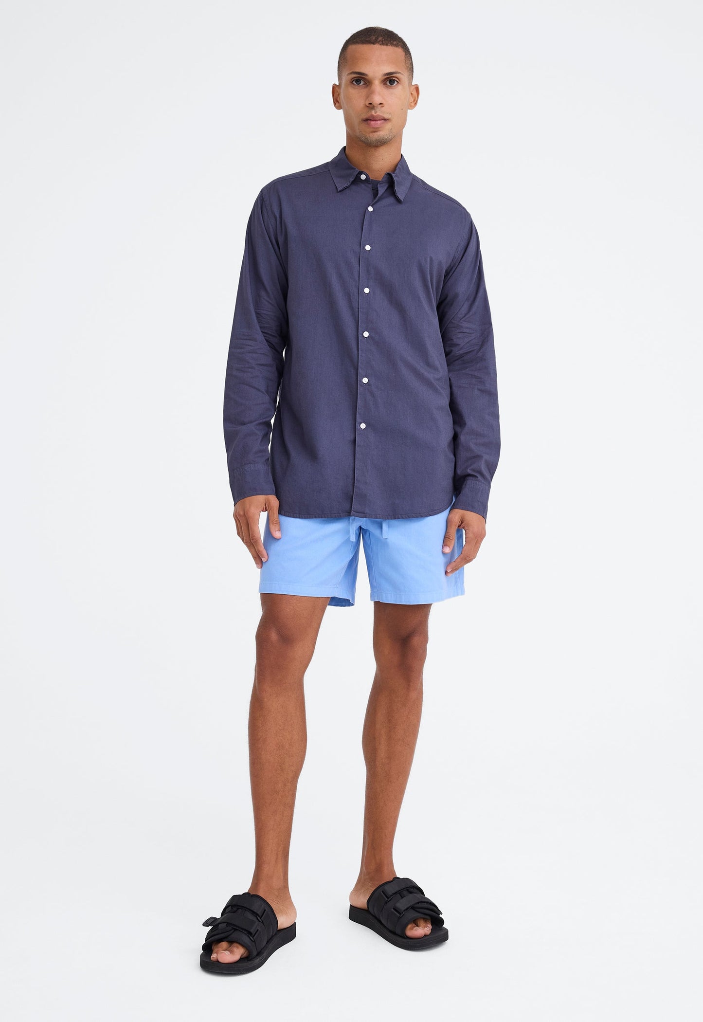 Folded Collar Cotton Shirt - Billy Blue
