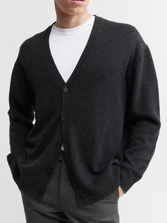 Mens Relaxed Cashmere Cardigan - Graphite