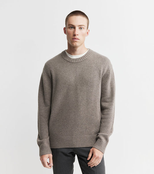 Mens Cashmere Relaxed Crew - Walnut