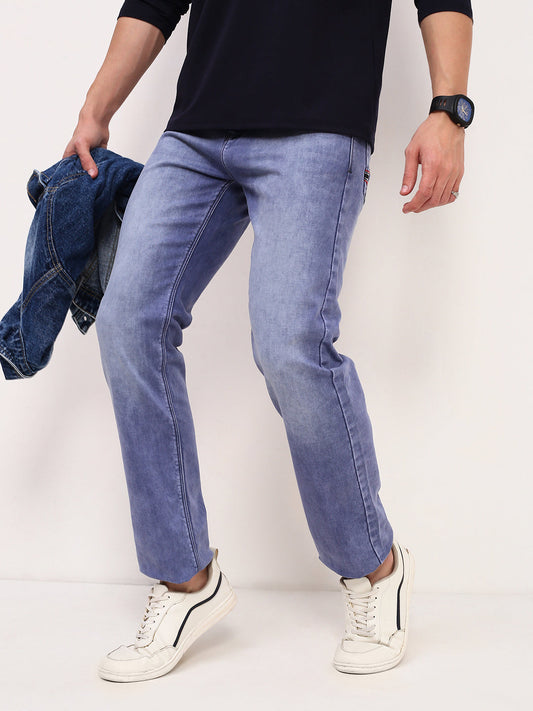 Men's Blue Solid Straight Fit Low-Rise Stretchable Jeans