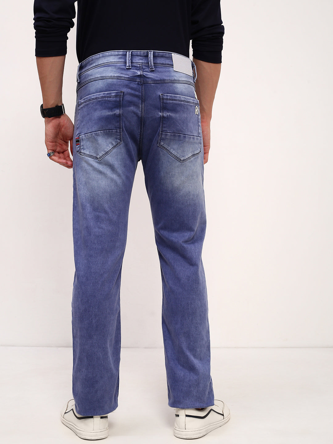 Men's Blue Solid Straight Fit Low-Rise Stretchable Jeans