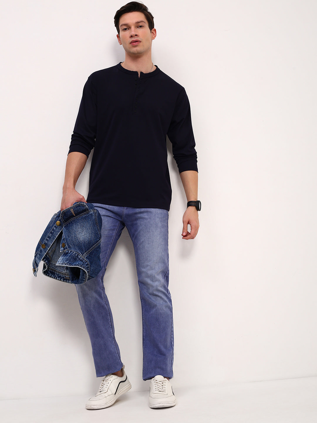 Men's Blue Solid Straight Fit Low-Rise Stretchable Jeans