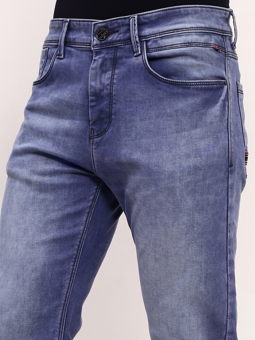 Men's Blue Solid Straight Fit Low-Rise Stretchable Jeans