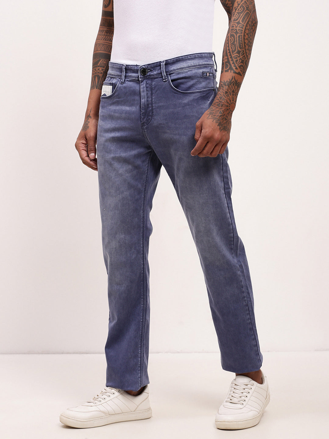 Men's Blue Comfort Solid Straight Fit Jeans
