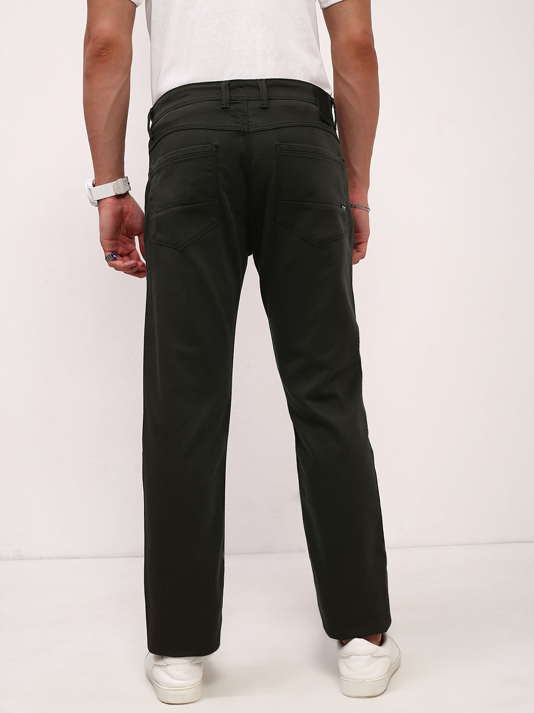 Men's Olive Solid Straight Fit Jeans