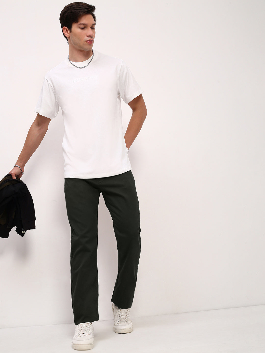 Men's Olive Solid Straight Fit Jeans