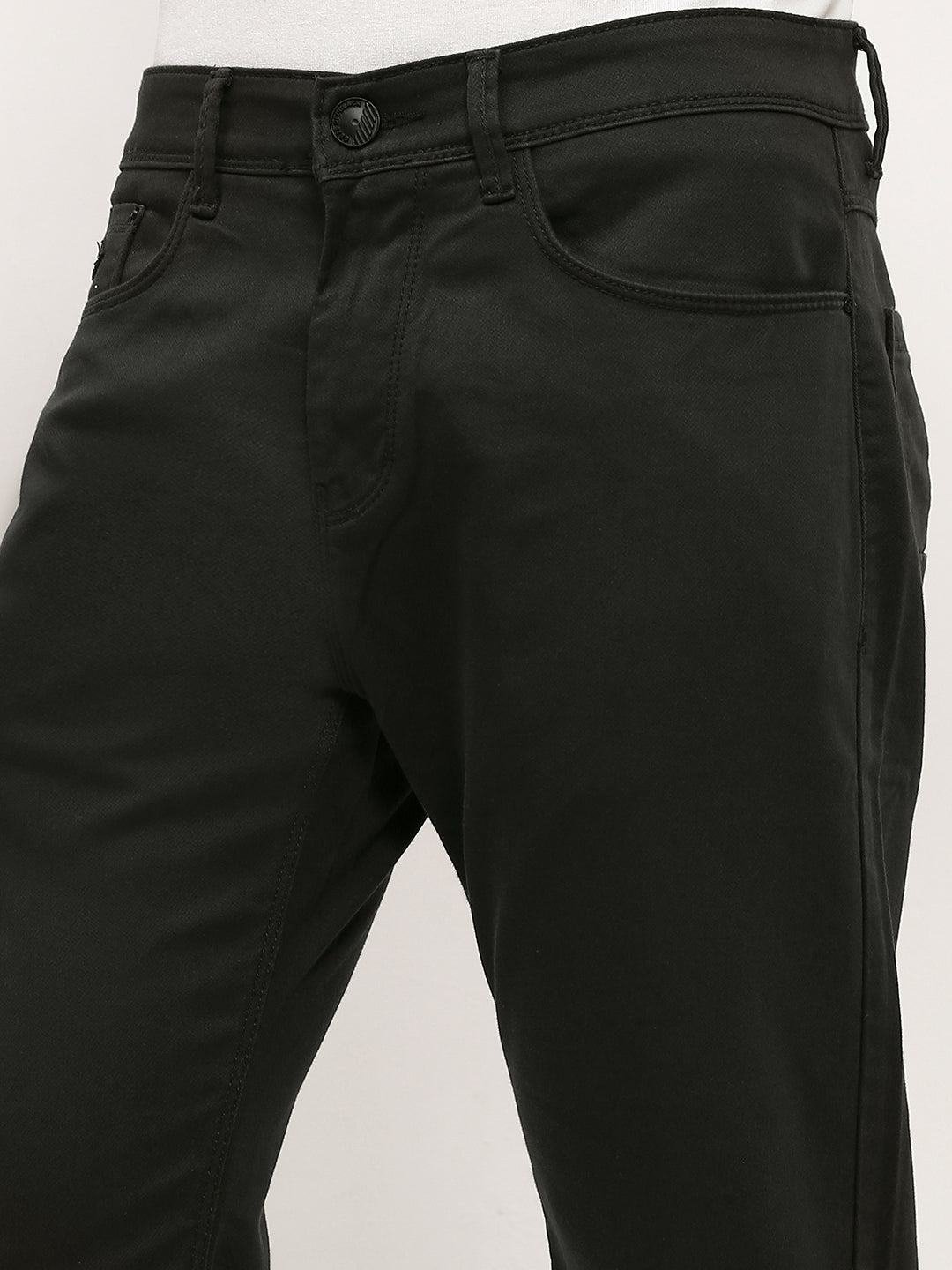 Men's Olive Solid Straight Fit Jeans