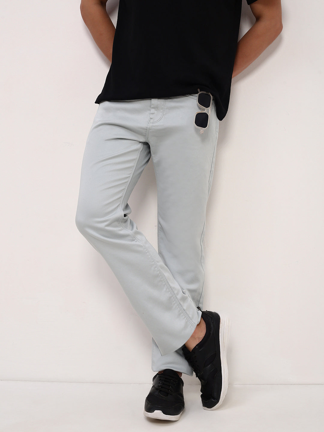 Men's Sea Green Comfort Straight Fit Low-Rise Acid Wash Stretchable Jeans
