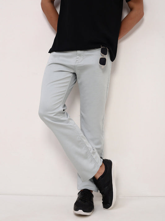 Men's Sea Green Comfort Straight Fit Low-Rise Acid Wash Stretchable Jeans