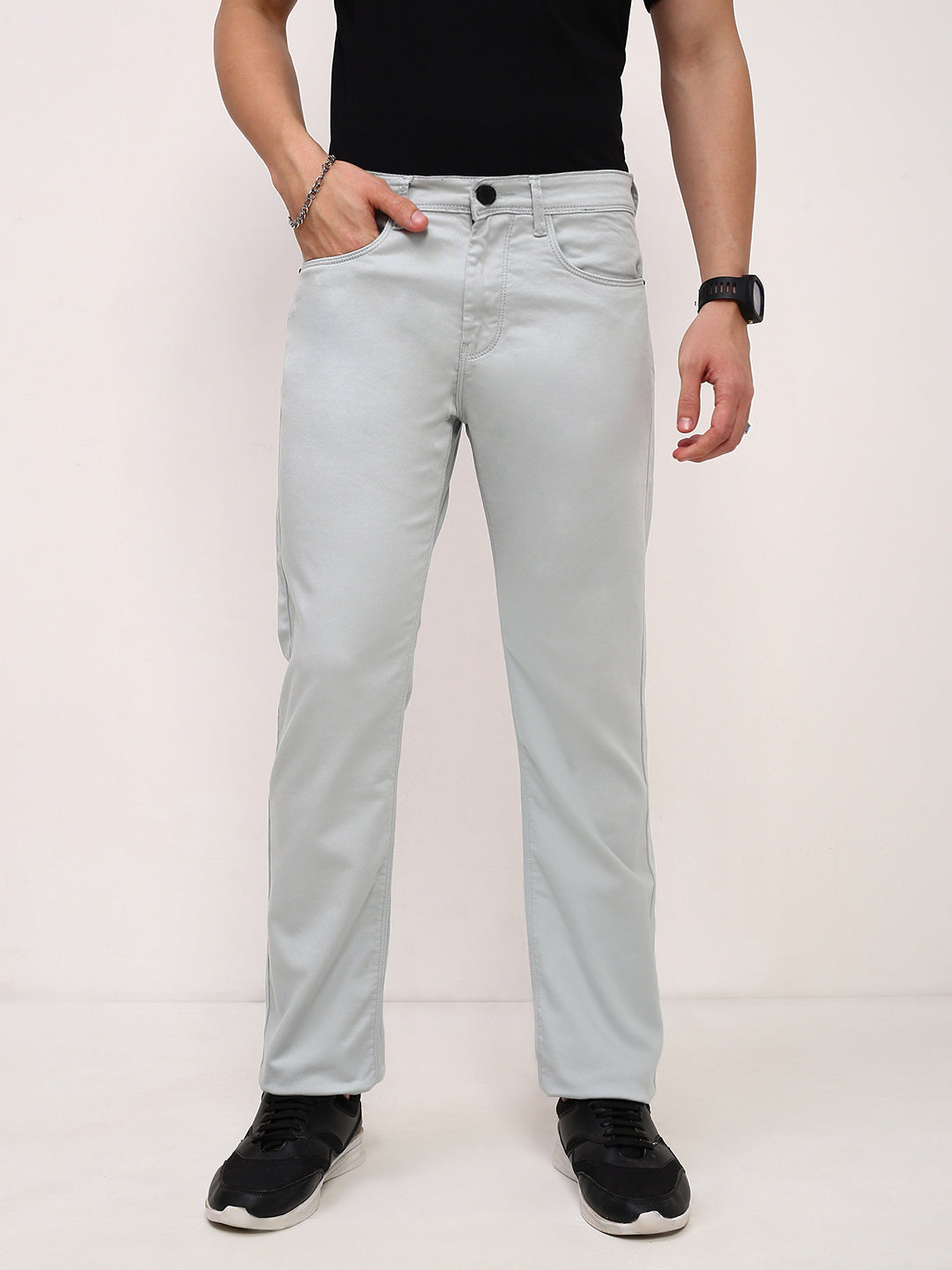 Men's Sea Green Comfort Straight Fit Low-Rise Acid Wash Stretchable Jeans