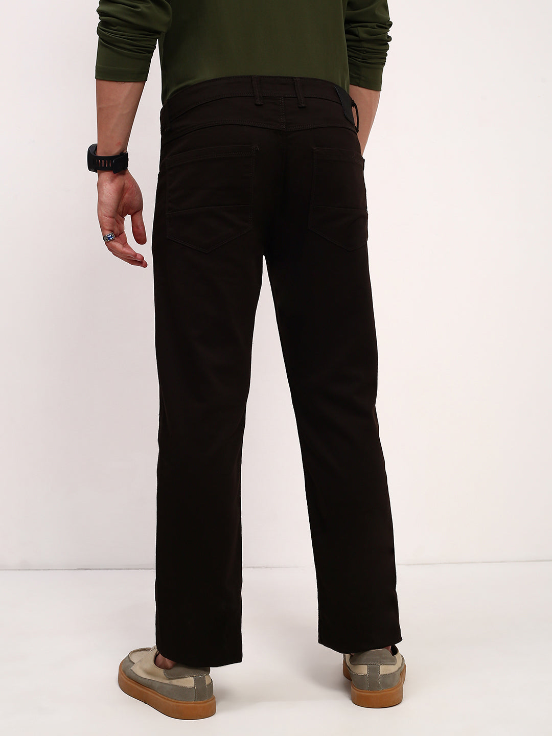 Men's Brown Solid Straight Fit Jeans