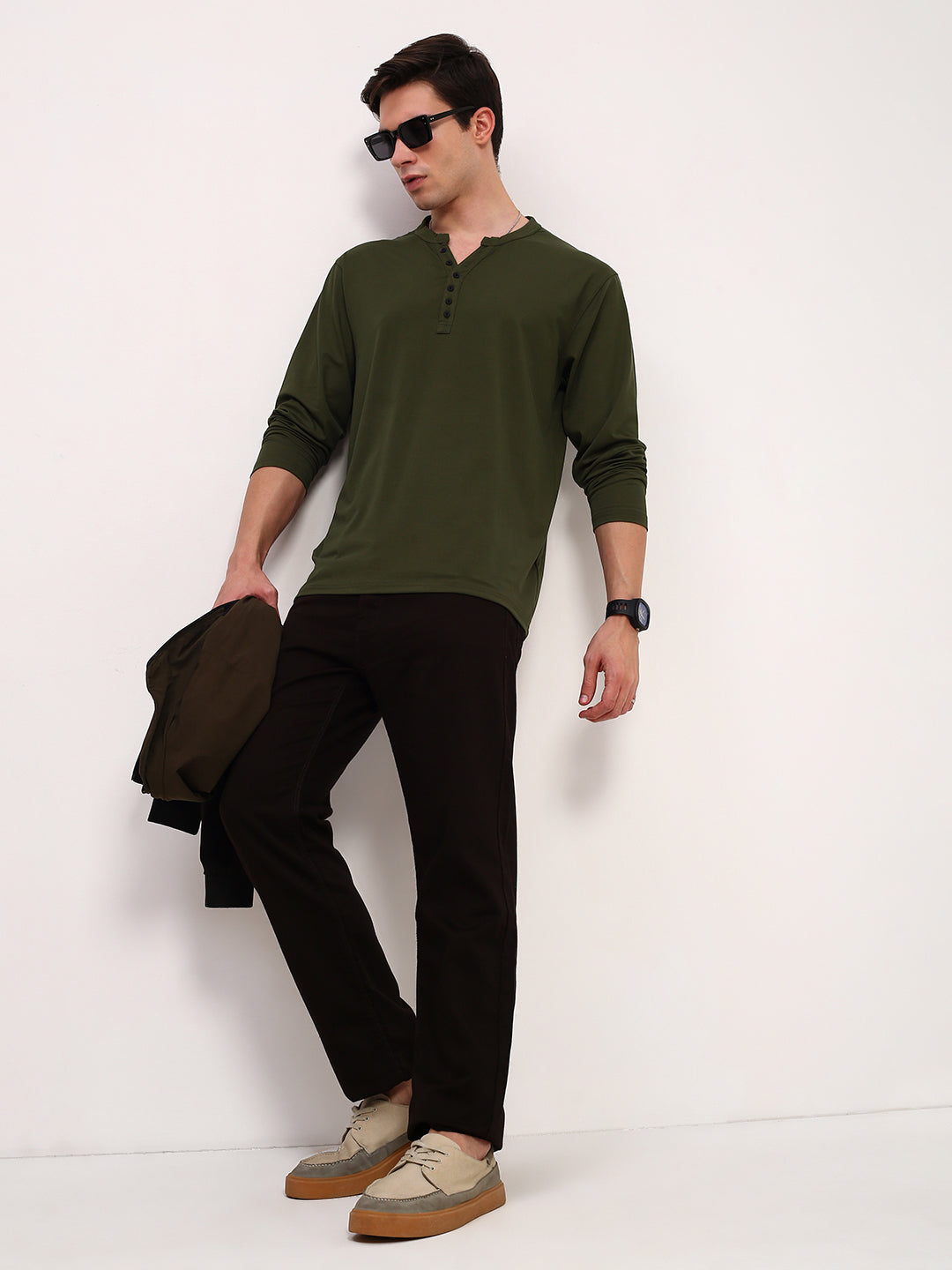 Men's Brown Solid Straight Fit Jeans