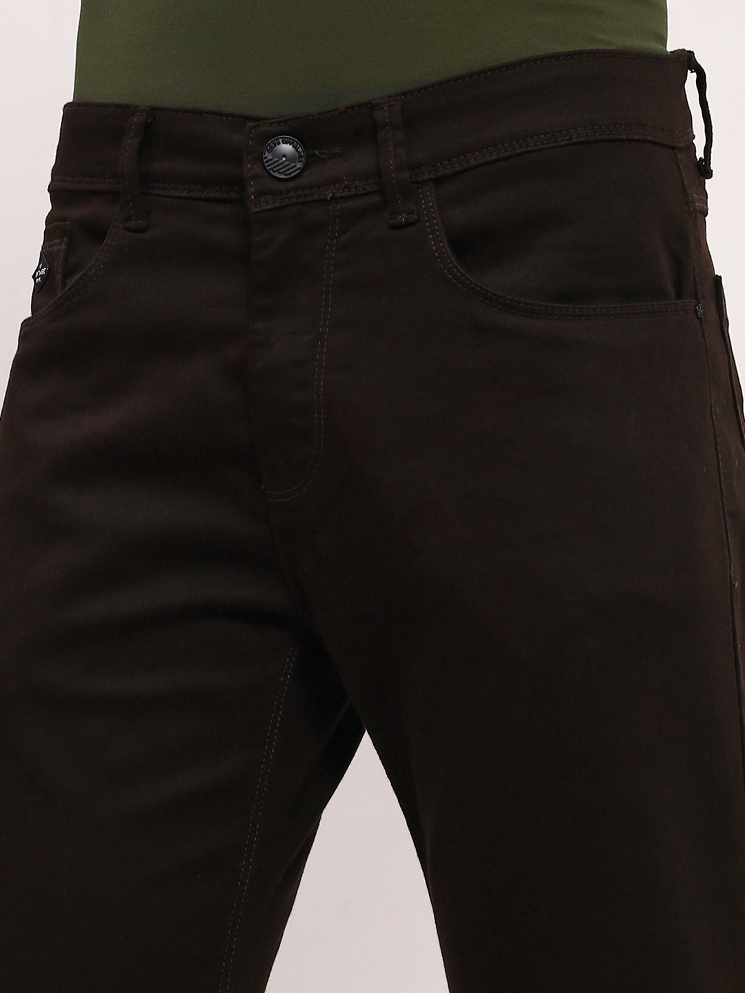 Men's Brown Solid Straight Fit Jeans