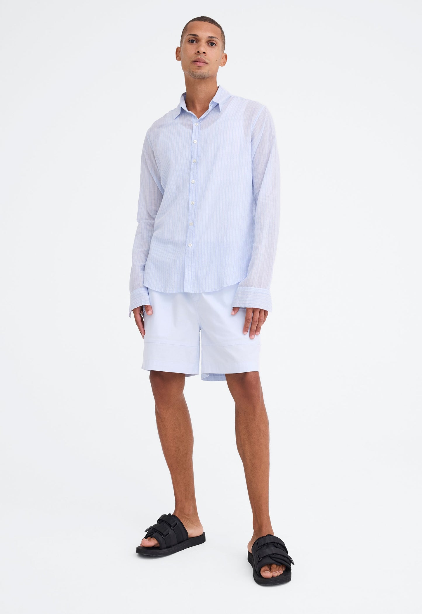 Beckett Shirt - Multi Stripe in Mid Blue