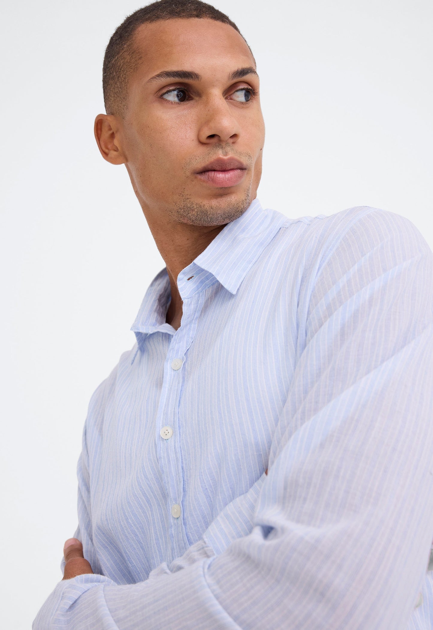 Beckett Shirt - Multi Stripe in Mid Blue