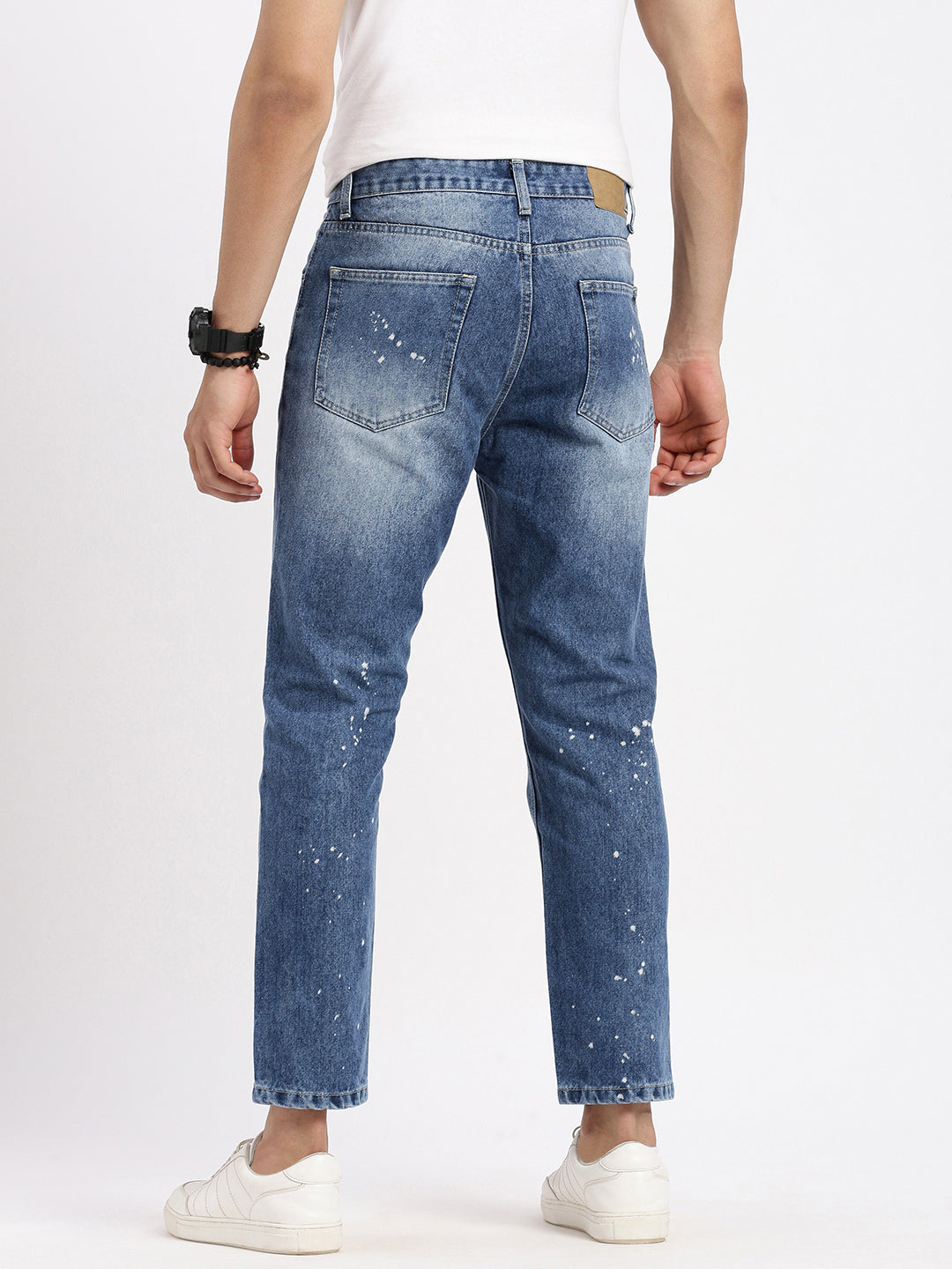 Men's Blue Comfort Low-Rise Heavy Fade Bleached Jeans