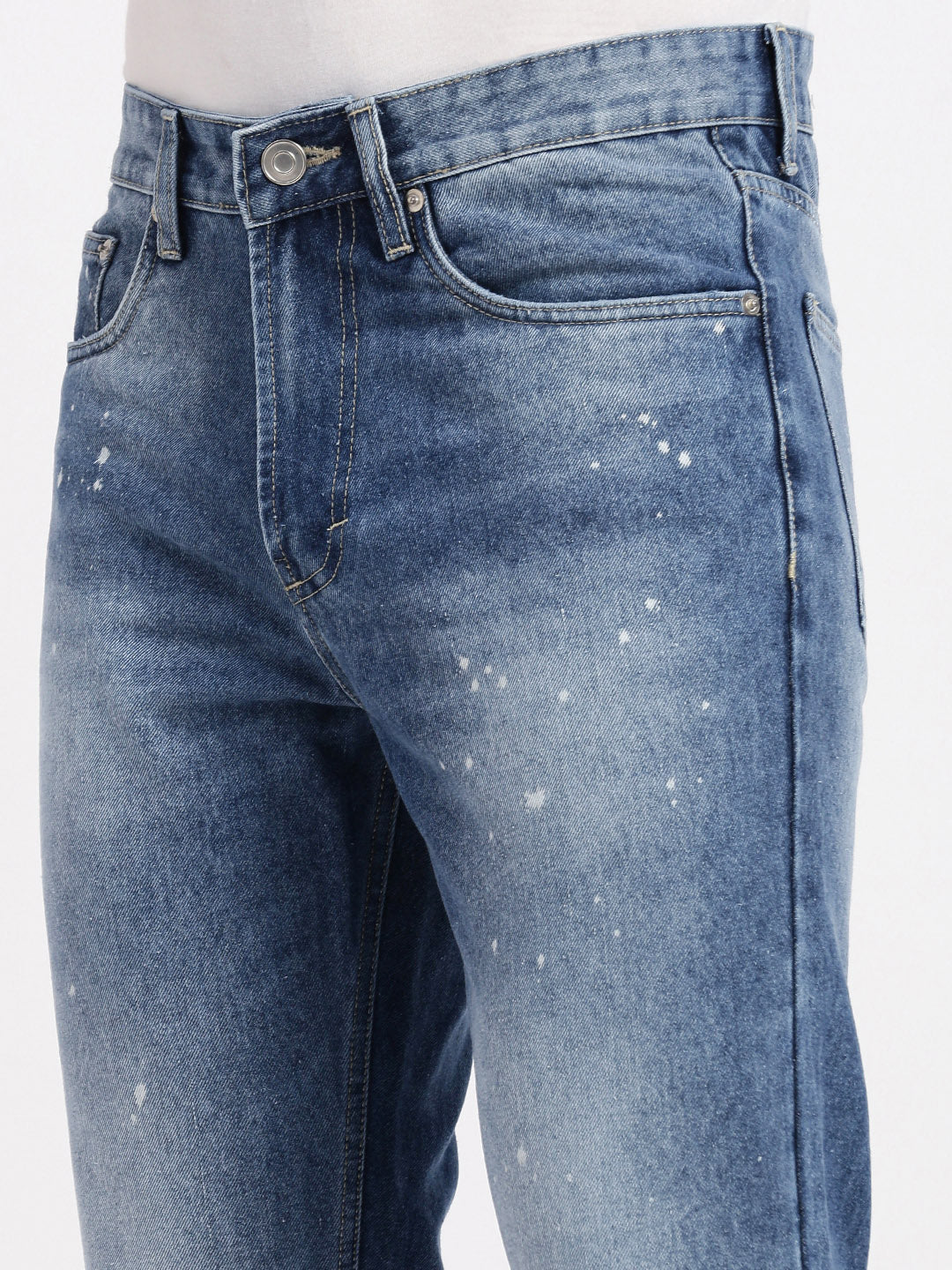 Men's Blue Comfort Low-Rise Heavy Fade Bleached Jeans