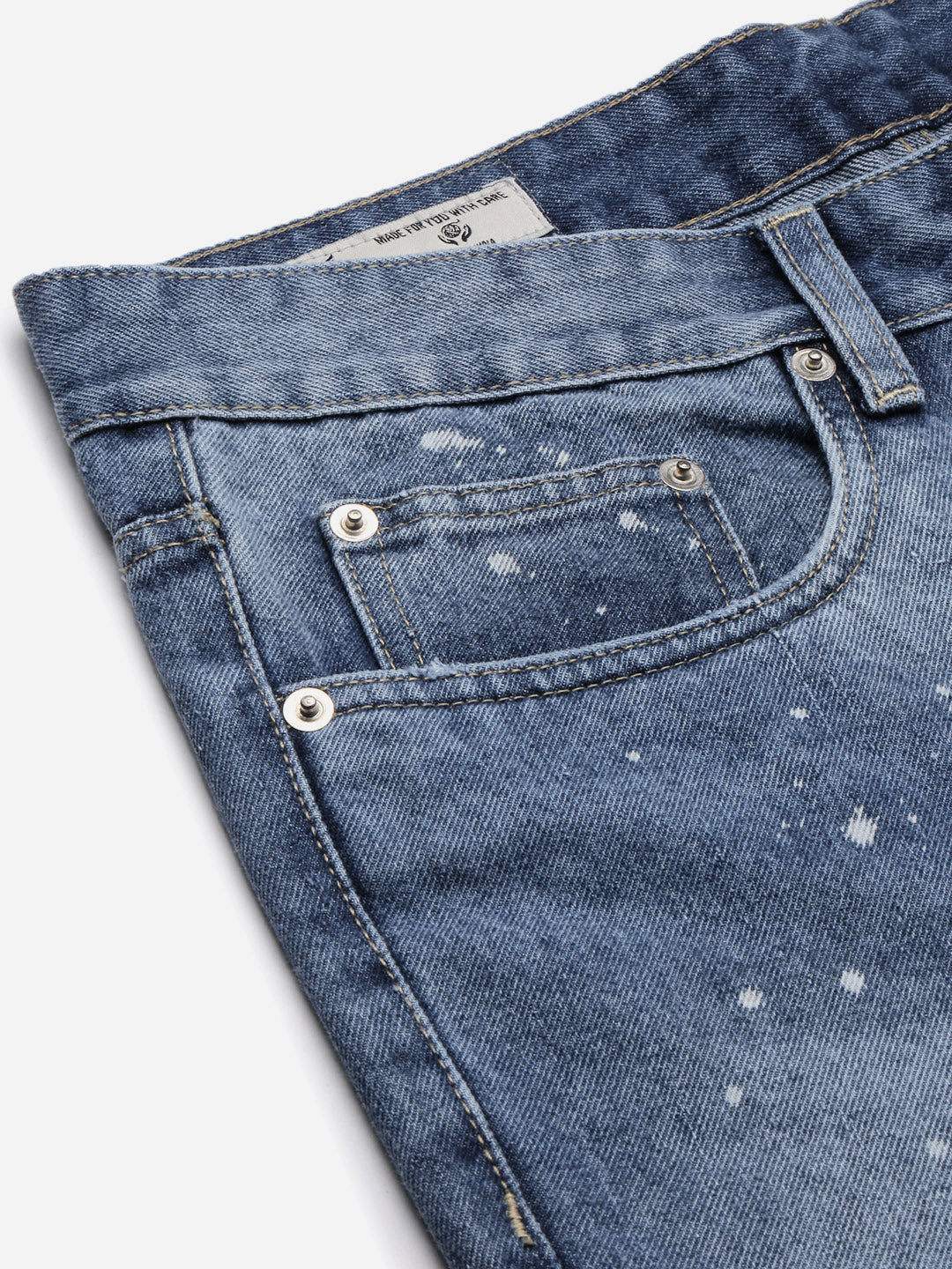 Men's Blue Comfort Low-Rise Heavy Fade Bleached Jeans