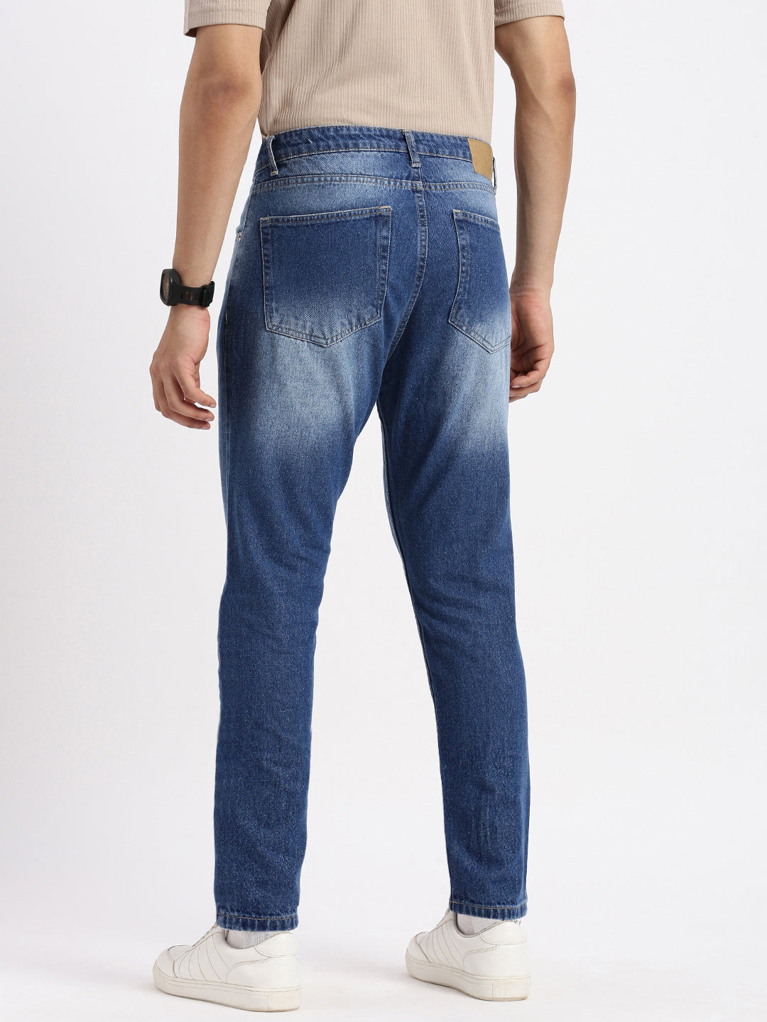 Men's Blue Comfort Low-Rise Casual Heavy Fade Acid Wash Jeans