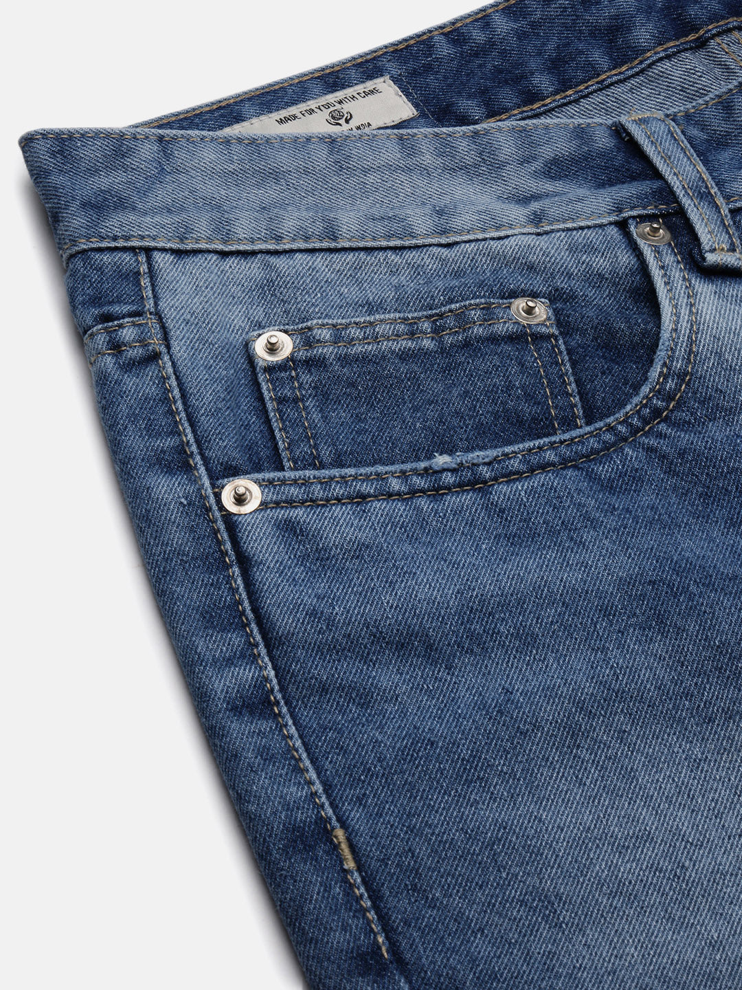 Men's Blue Comfort Low-Rise Casual Heavy Fade Acid Wash Jeans